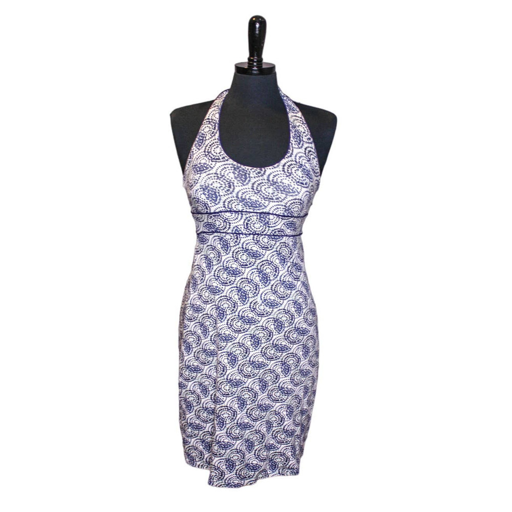 Title Nine Halter Dress Casual Sport Athletic Blue White Graphic Print XS